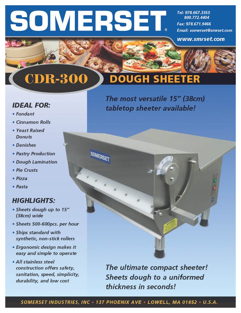 CDR-300 Dough Sheeter 15" wide Table-Top Sheeter - Bakery Wholesalers