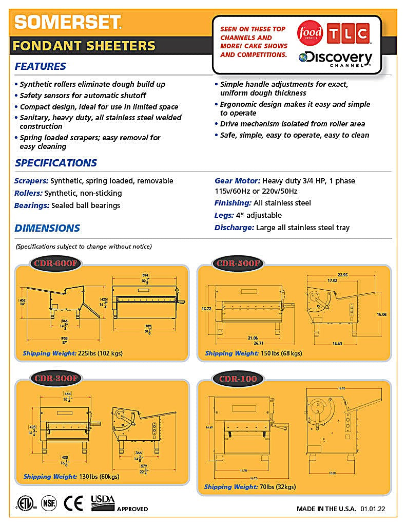 CDR-300F Fondant Sheeter - Bakery Wholesalers