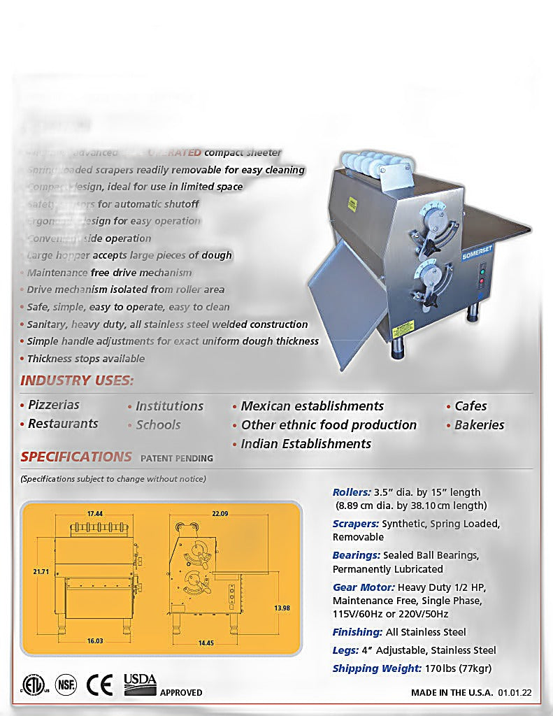 CDR-1500 Dough Roller / Double Pass- Side Operated - Bakery Wholesalers