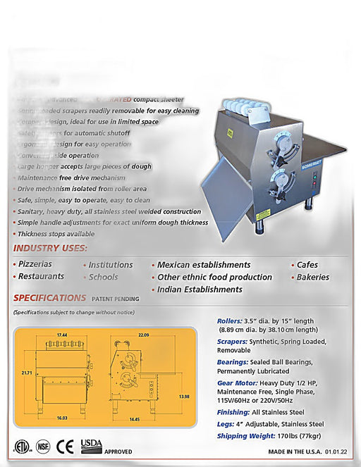 CDR-1500 Dough Roller / Double Pass- Side Operated - Bakery Wholesalers