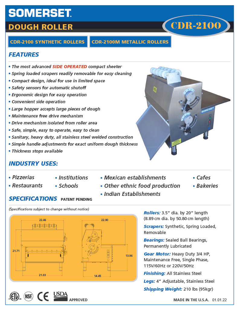 CDR-2100 Dough Roller / Double Pass- Side Operated - Bakery Wholesalers