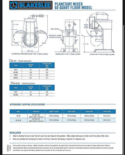 60 Quart Blakeslee Food Mixer Stainless Steel Floor Model DD-60 Bakery Wholesalers