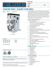 60 Quart Blakeslee Food Mixer Stainless Steel Floor Model DD-60 Bakery Wholesalers