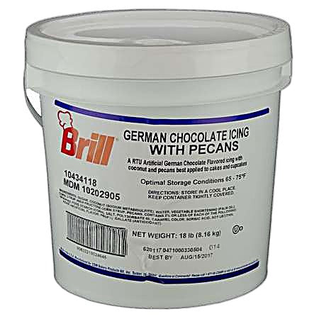 Brill German Chocolate Icing with Pecans 34 pounds RTU Bakery Wholesalers