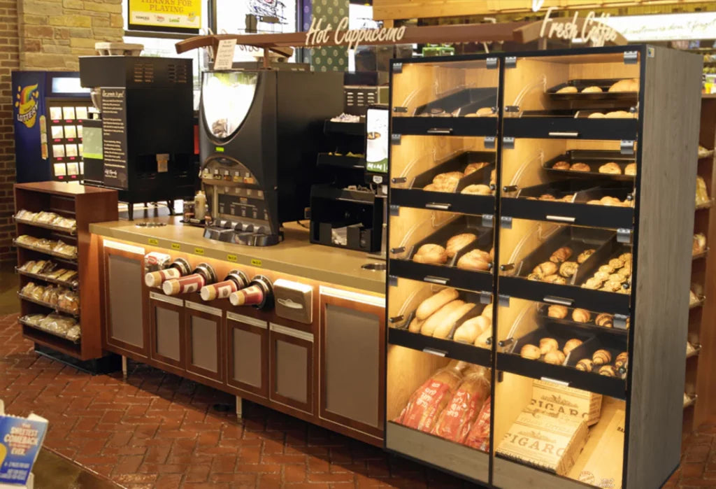 Palram Bakery Display Endcap with Illuminated Compartments & Open Bottom Storage – 40"W x 60"H x 20"D - Donut-Equipment.com