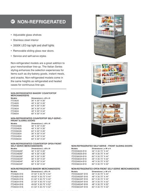 Federal Industries (ITD6034-B18)-Non-Refrigerated- 60" x 52"(H) Full Service Case w/Straight Glass 120V - Bakery Wholesalers