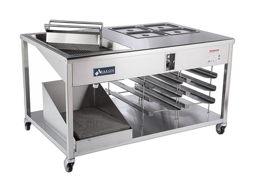 Avalon (HI24G24) "24 x24" Heated Icing with a 24" x 24" Glazer (Not Heated), built into a Stainless Prep Table with Pan slides and Screen Drain Bakery Wholesalers