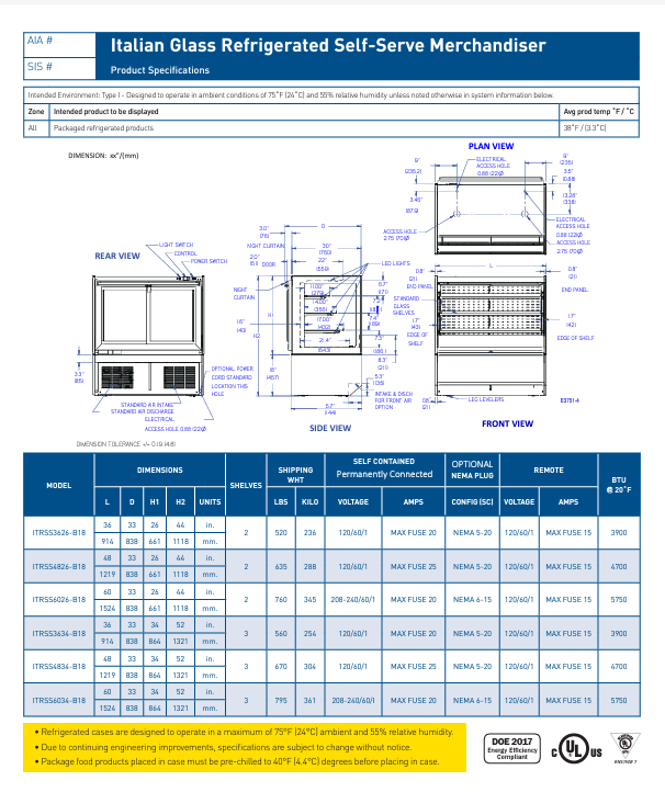 Federal Industries (ITRSS6026-B18)-Italian Series Refrigerated- 60" Self Service Open Air Case w/ Two Shelves 208-240V - Bakery Wholesalers