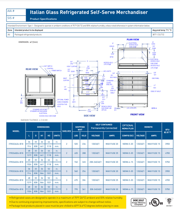 Federal Industries (ITR6034-B18) 52"(H)- 60" Full Service Case w/Straight Glass (Refrigerated) 120V