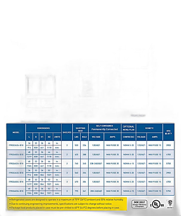 Federal Industries (ITRSS6034-B18)-Italian Series Refrigerated- 60" x 52"(H) Self Service Open Air Case w/ Two Shelves 208-240V - Bakery Wholesalers