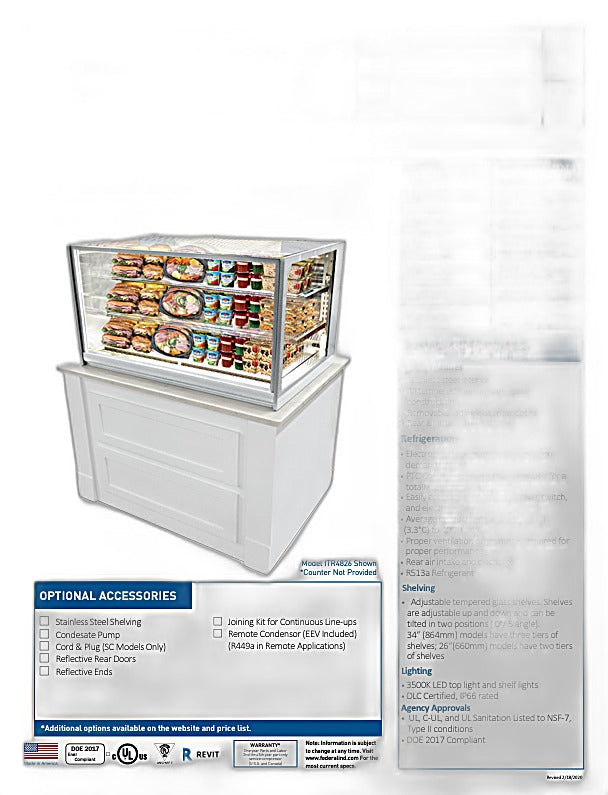 Federal Industries (ITR6026)-Refrigerated Drop In- 60" Counter Case w/Straight Glass 120V - Bakery Wholesalers