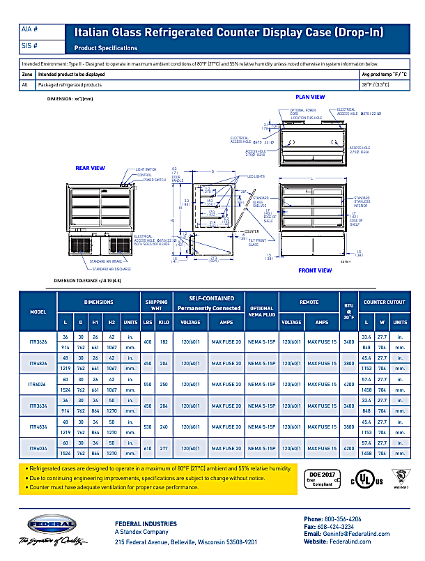 Federal Industries (ITD4826)-Non-Refrigerated- 48" Counter Case w/Straight Glass 120V - Bakery Wholesalers