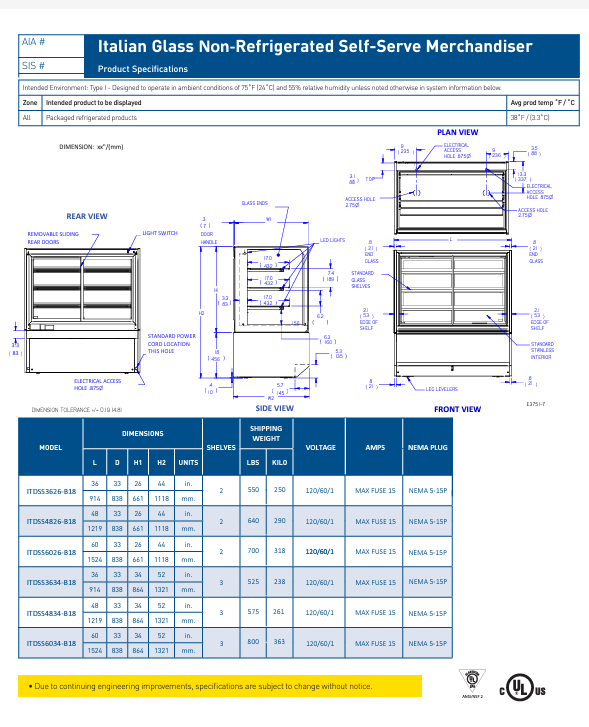 Federal Industries (ITDSS6034-B18)-Non-Refrigerated-(Sliding Doors on Front) 48" x 52"(H) Self Service Case w/Straight Glass 120V (Copy) - Bakery Wholesalers