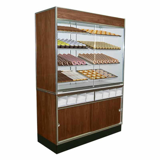 Jahabow Bakery Wall Display Case 58.5"L x 24"D x 83.5"H – Aluminum, Tempered Glass, w/ 4 Shelves, Non-Refrigerated - Bakery Wholesalers