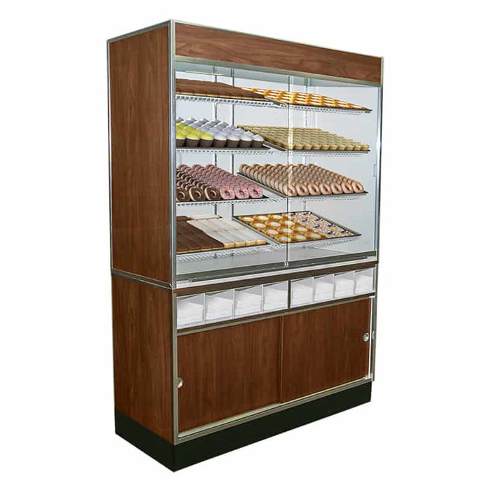 Jahabow Bakery Wall Display Case 58.5"L x 24"D x 83.5"H – Aluminum, Tempered Glass, w/ 4 Shelves, Non-Refrigerated - Bakery Wholesalers