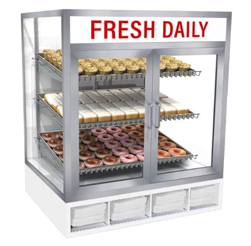 Jahabow 92500 Series 31"L x 24"D x 36"H Countertop Donut/Pastry Display Case – Aluminum, Tempered Glass, w/ 3 Shelves, Non-Refrigerated - Bakery Wholesalers