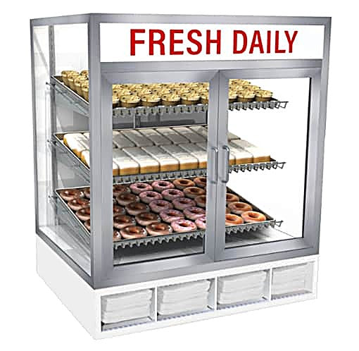 Jahabow 92500 Series 31"L x 24"D x 36"H Countertop Donut/Pastry Display Case – Aluminum, Tempered Glass, w/ 3 Shelves, Non-Refrigerated - Donut-Equipment.com