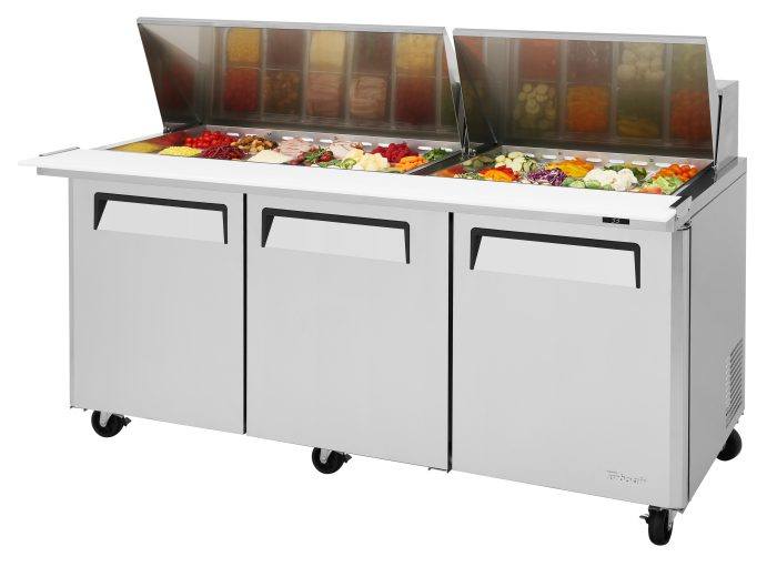 Turbo Air MST-72-30-N M3 Series 72" 3 Door Mega Top Stainless Steel Refrigerated Sandwich Prep Table - Donut-Equipment.com