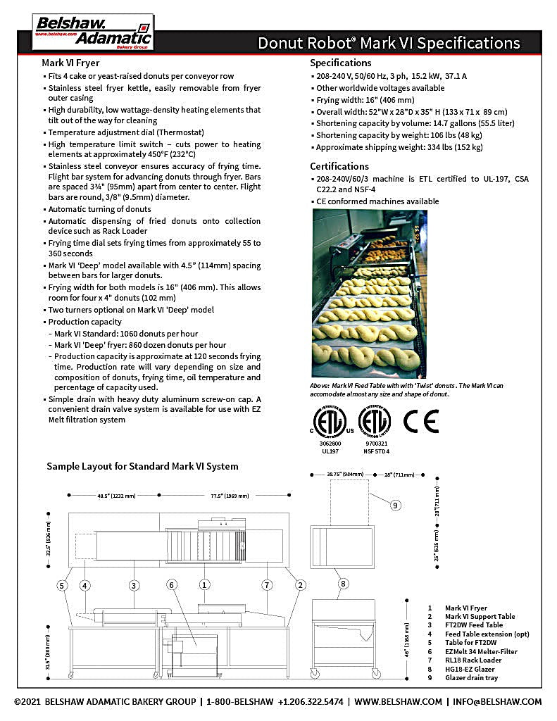 Belshaw Donut Robot® Mark VI (4-1/2" Flight Bar) with Dual Plain Depositor 1-13/16" for Cake Donut Production - Bakery Wholesalers
