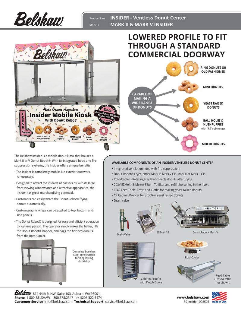 BELSHAW INSIDER Ventless Donut System -(APPROX- 226 DOZEN/HR) Mark V GP 208/240/60Hz/1 Ph - Bakery Wholesalers