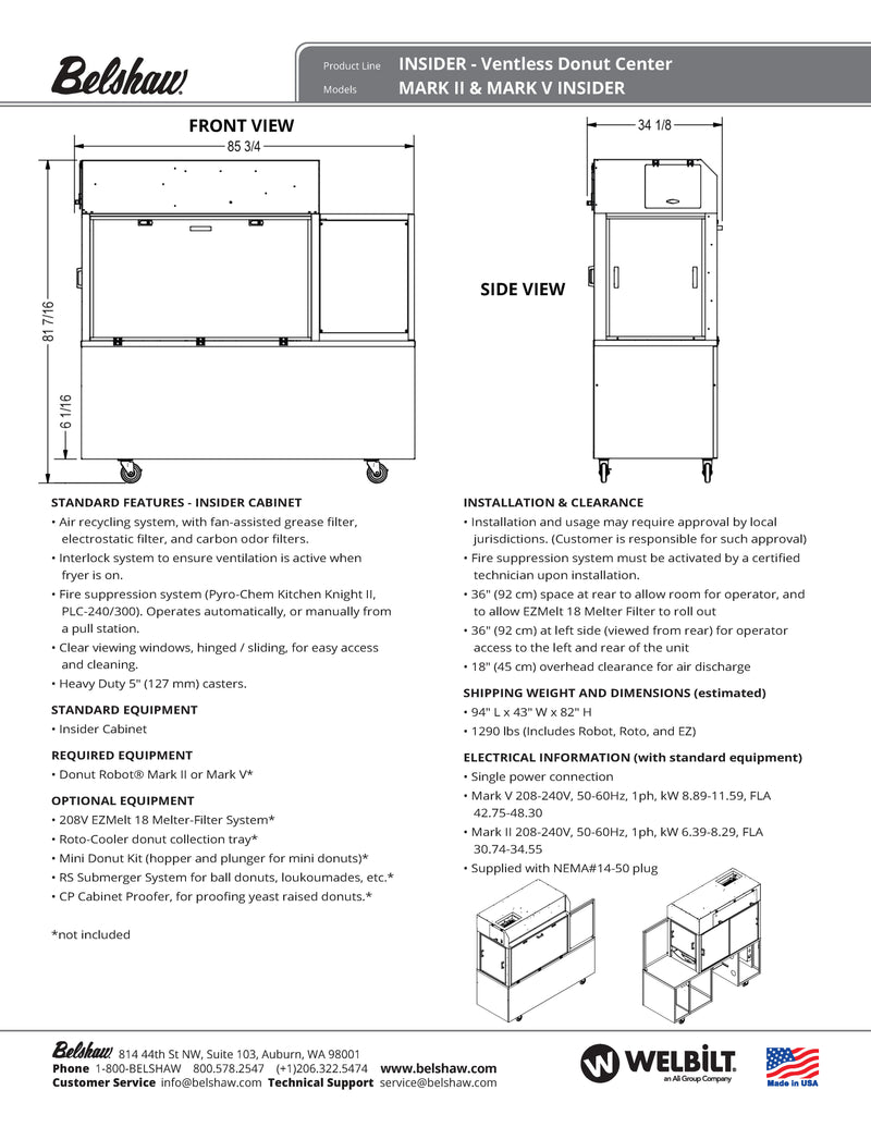 BELSHAW INSIDER Ventless Donut System -(APPROX- 226 DOZEN/HR) Mark V GP 208/240/60Hz/1 Ph - Bakery Wholesalers