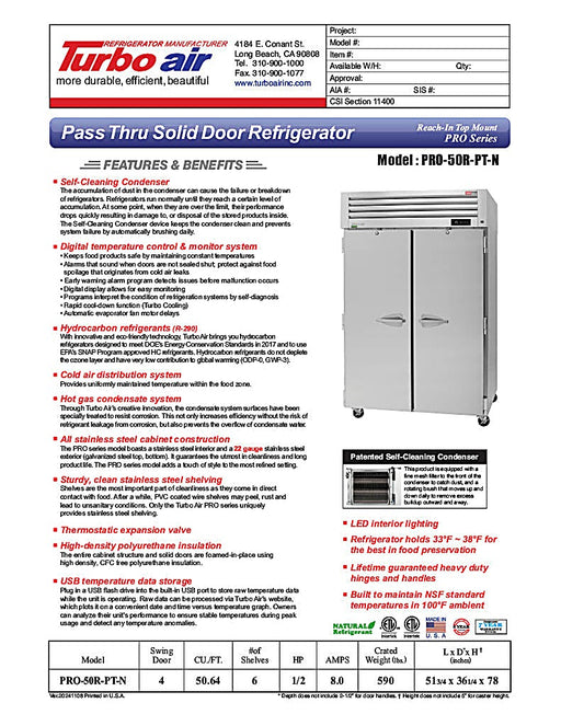 Turbo Air PRO-50F-PT-N 52" Premiere Pro Series Solid Door Pass-Through Freezer - Donut-Equipment.com
