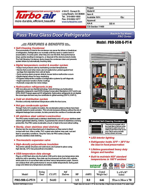 Turbo Air PRO-50R-G-PT-N 2 Section Glass Door Pass-Thru Refrigerator - Donut-Equipment.com