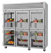 Turbo Air PRO-77-6R-G-N 77 3/4" Three Section Reach In Refrigerator, (6) Left/Right Hinge Glass Doors, 115v - Donut-Equipment.com