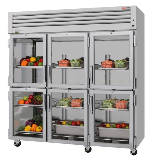 Turbo Air PRO-77-6R-G-N 77 3/4" Three Section Reach In Refrigerator, (6) Left/Right Hinge Glass Doors, 115v - Donut-Equipment.com