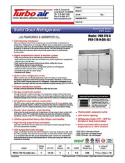 Turbo Air PRO-77R-N 78" Premiere Pro Series Solid Door Reach in Refrigerator - Donut-Equipment.com