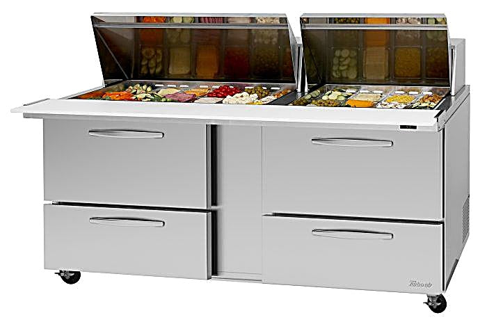 Turbo Air PST-72-30-D4-N-SL PRO Series Sandwich/Salad Prep Table w/ Refrigerated Base - Donut-Equipment.com