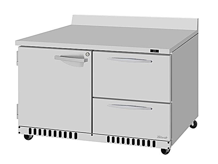 Turbo Air PWR-48-D2R(L)-FB-N 48 1/4" Worktop Refrigerator w/ (2) Sections, 2 Drawers & 1 Solid Door, Front Breathing - Donut-Equipment.com