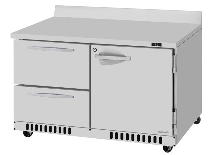 Turbo Air PWR-48-D2R(L)-FB-N 48 1/4" Worktop Refrigerator w/ (2) Sections, 2 Drawers & 1 Solid Door, Front Breathing - Bakery Wholesalers