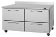 Turbo Air PWR-60-D4-N 60 1/4" Worktop Refrigerator w/ 2 Sections, 4 Drawers - Bakery Wholesalers