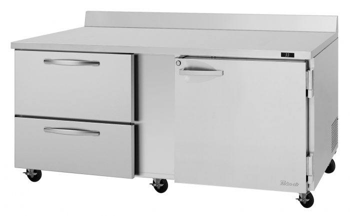 Turbo Air PWR-72-D2R-N 72 1/4" Worktop Refrigerator w/ 3 Sections, 2 Drawers & 1 Solid Door - Bakery Wholesalers