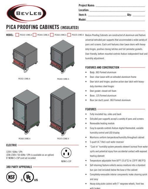 Bevles Proof-box Model: PICA70-32-A- 4L2 Left Hinged 2 Door Proofing Cabinet- 208-230V 1 phase (Non Insulated)