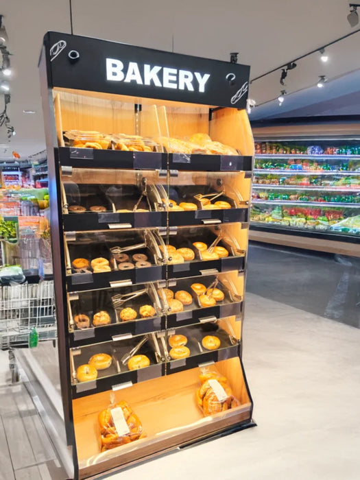 Palram Bakery Backwall Display Case with Upper & Lower Open Storage Compartments – 40"W x 78"H x 20"D - Donut-Equipment.com