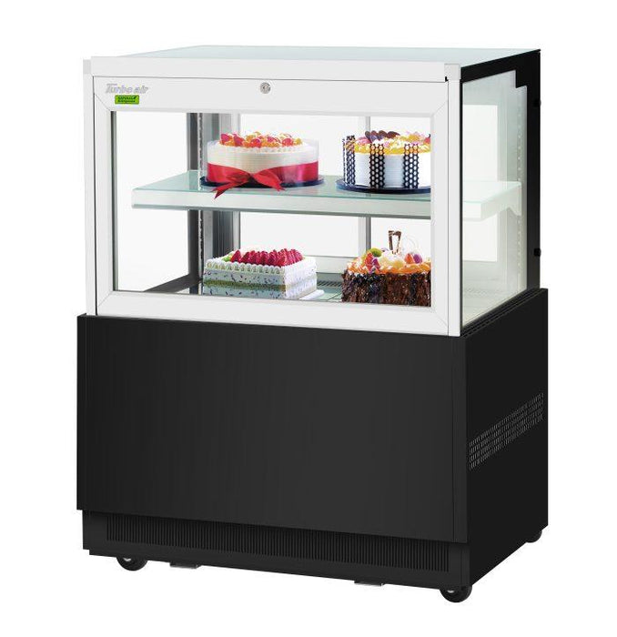 Turbo Air TBP36-46FN-B 35-3/8" Straight Glass Refrigerated Bakery Display Case, 2 Levels, Black Exterior, 115v - Bakery Wholesalers