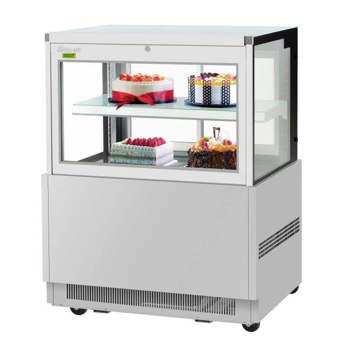 Turbo Air TBP36-46FN-S 35 3/8" Straight Glass Refrigerated Bakery Display Case, 2 Levels, Stainless Steel, 115v - Bakery Wholesalers