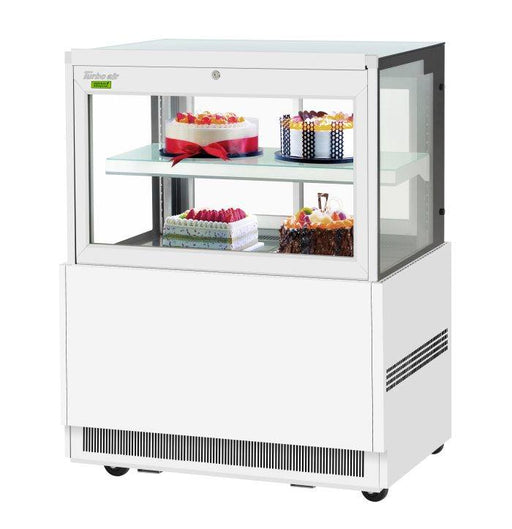 Turbo Air TBP36-46FN-W 35-3/8" Straight Glass Refrigerated Bakery Display Case, 2 Levels, White Exterior, 115v - Bakery Wholesalers