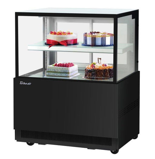 Turbo Air TBP36-46NN-B 35-3/8" Refrigerated Straight Glass Full-Service Bakery Display Case, 2 Levels, Black Exterior, 115v - Bakery Wholesalers