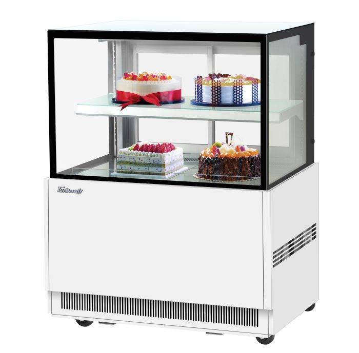 Turbo Air TBP36-46NN-W 35-3/8" Refrigerated Straight Glass Full-Service Bakery Display Case, 2 Levels, White Exterior, 115v - Bakery Wholesalers