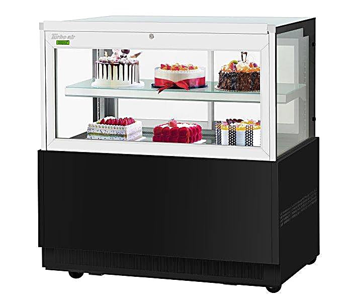 Turbo Air TBP48-46FN-B 47-1/4" Straight Glass Refrigerated Bakery Display Case, 2 Levels, Black Exterior, 115v - Donut-Equipment.com