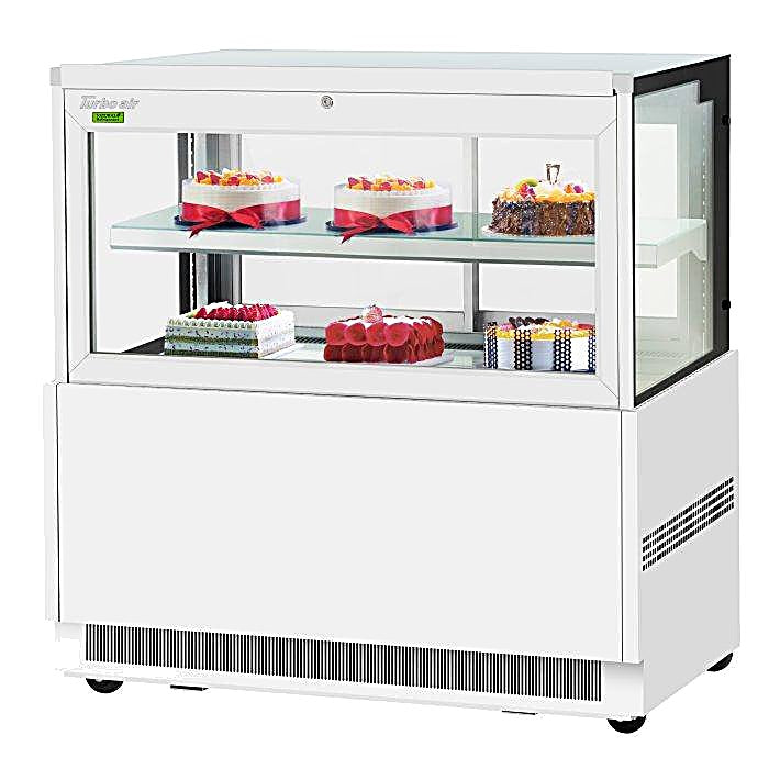 Turbo Air TBP48-46FN-W 47-1/4" Straight Glass Refrigerated Bakery Display Case, 2 Levels, White Exterior, 115v - Donut-Equipment.com