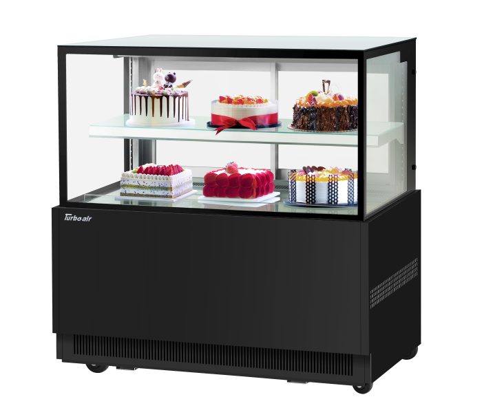 Turbo Air TBP48-46NN-B 47-1/4" Refrigerated Straight Glass Full-Service Bakery Display Case, 2 Levels, Black Exterior, 115v - Bakery Wholesalers