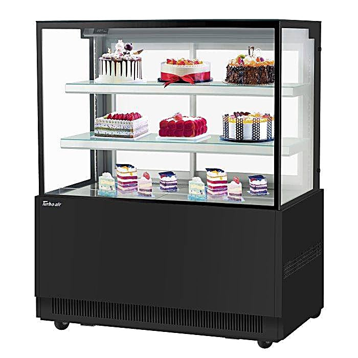 Turbo Air TBP48-54NN-B 47" Straight Glass Full-Service Refrigerated Bakery Display Case, 3 Levels, Black Exterior, 115v - Donut-Equipment.com