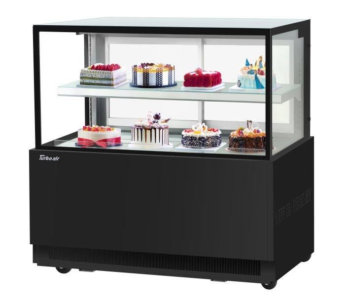 Turbo Air TBP60-46NN-B 59" Straight Glass Full-Service Bakery Display Case, 2 Levels, Black Exterior, 115v - Bakery Wholesalers