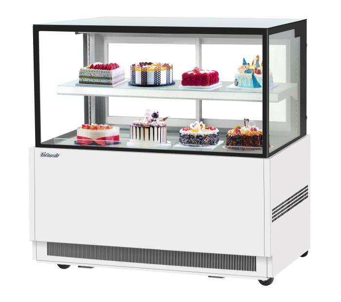 Turbo Air TBP60-46NN-W 59" Refrigerated Straight Glass Full-Service Bakery Display Case, 2 Levels, White Exterior, 115v - Bakery Wholesalers