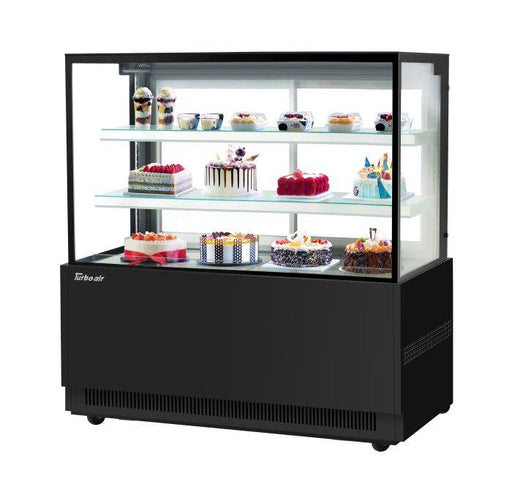 Turbo Air TBP60-54NN-B 59" Straight Glass Full-Service Bakery Display Case, 3 Levels, Black Exterior, 115v - Bakery Wholesalers