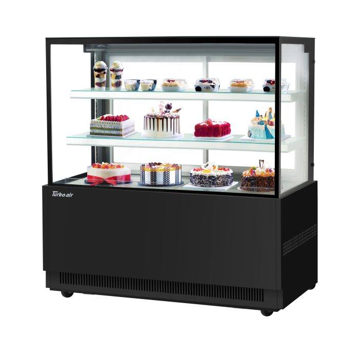 Turbo Air TBP60-54NN-B 59" Straight Glass Full-Service Bakery Display Case, 3 Levels, Black Exterior, 115v - Bakery Wholesalers